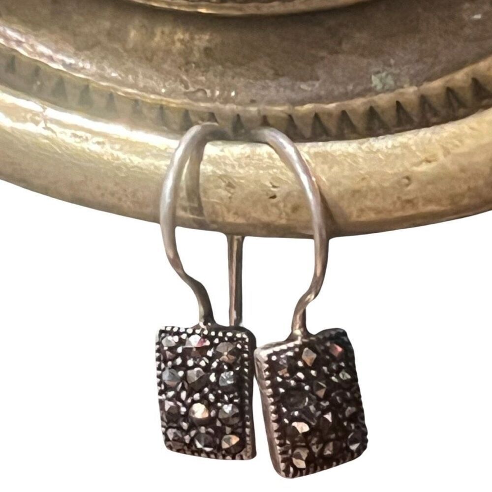 Sterling Silver Marcasite Rectangular Frenchwire … - image 5